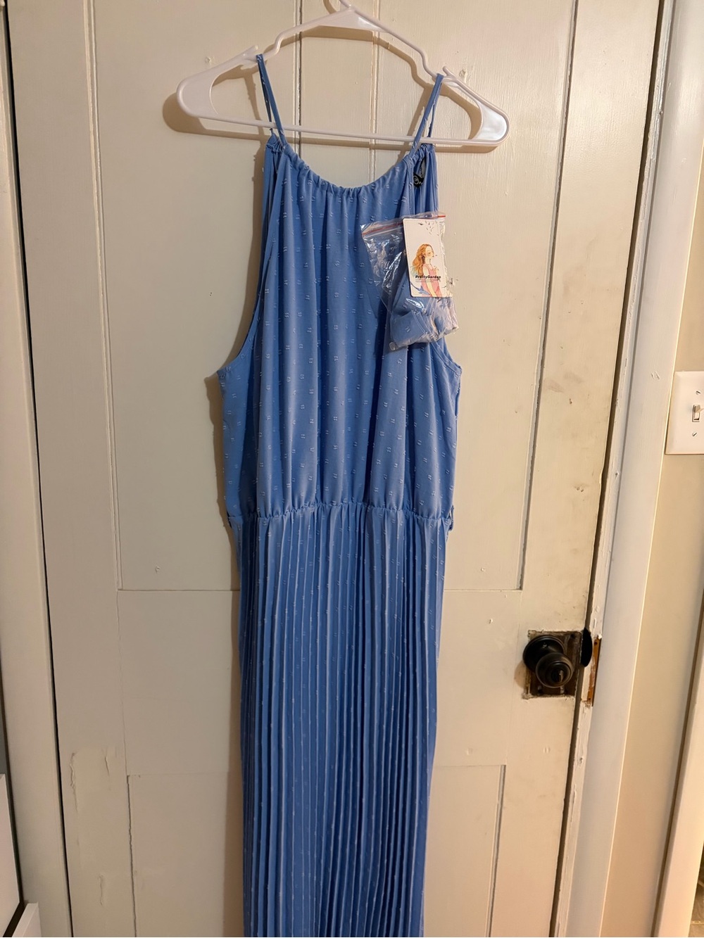 PrettyGarden Long Halter Swiss Dot Pleated Maxi Dress